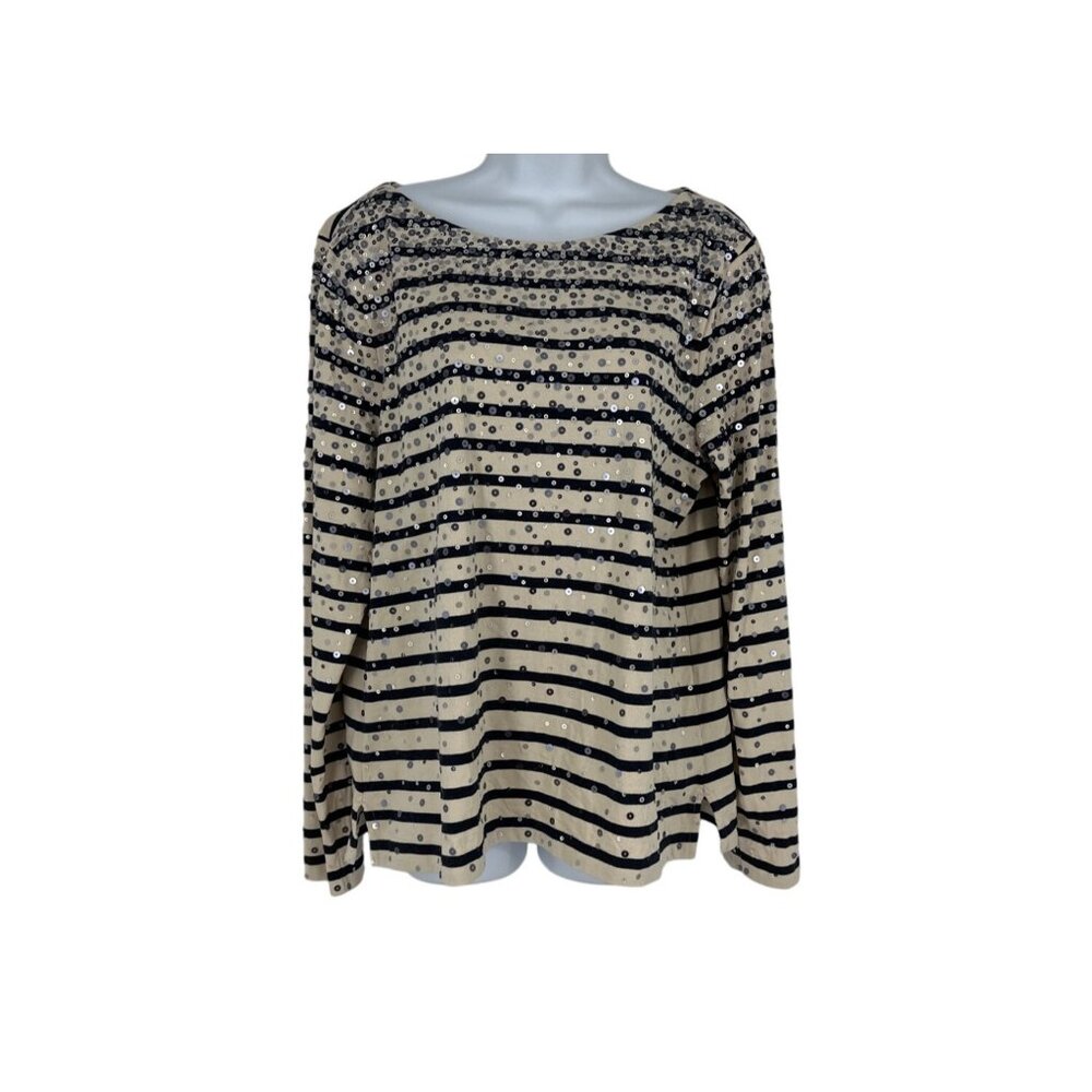 J. Crew Long Sleeve Round Neck Confetti Sequin Stripe Top Size XL